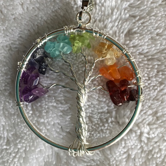 Chakra Tree of Life - circle pendant on black cord - Picture 7 of 8